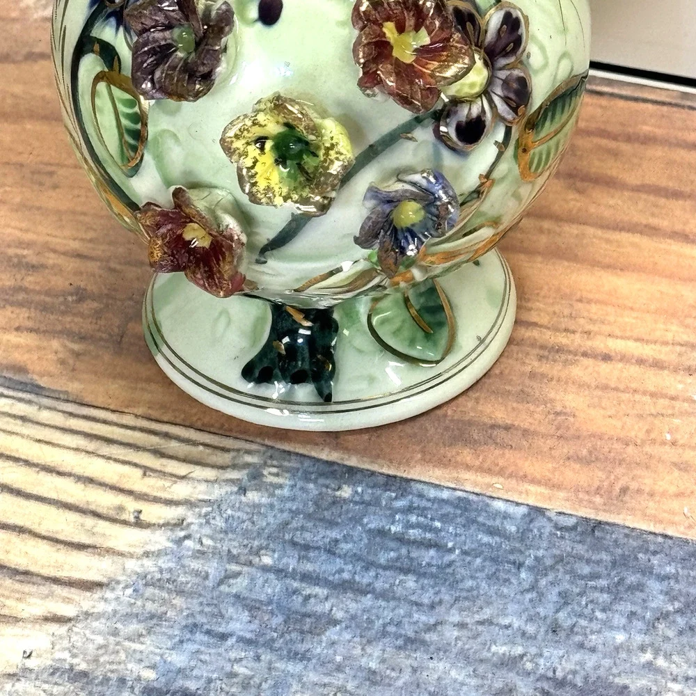 Vtg West Pac Japan‎ Porcelain Hand Painted Gold Trim Floral Relief Vase Pitcher